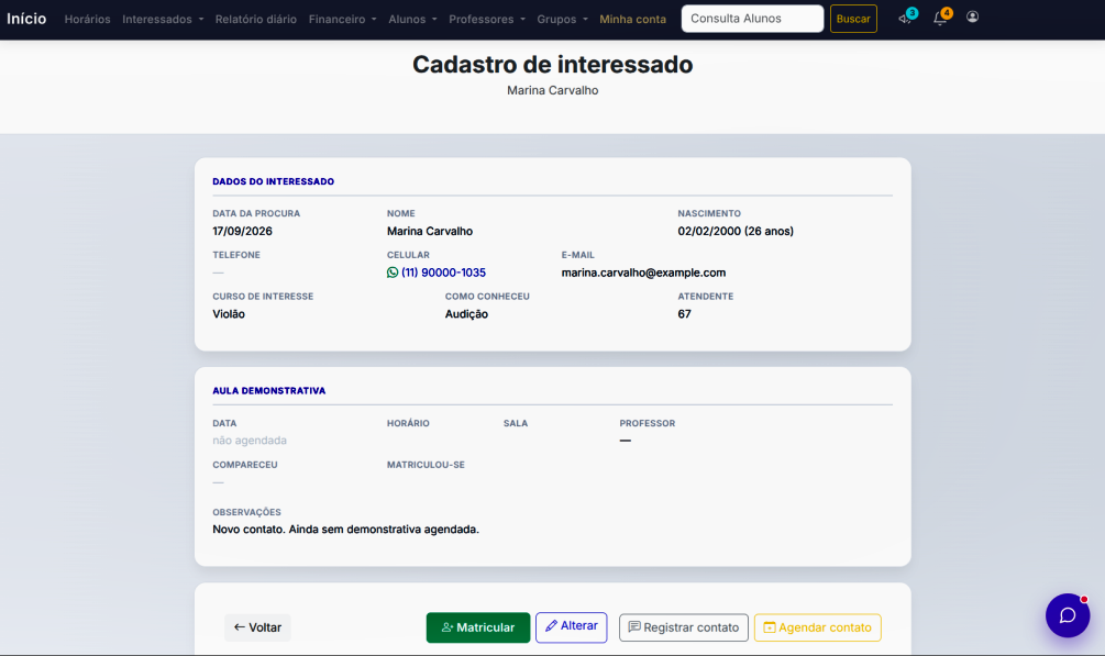 Ficha do interessado