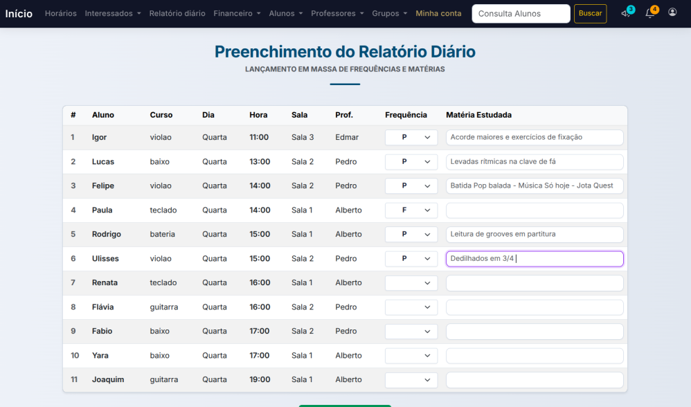 Ficha do aluno completa